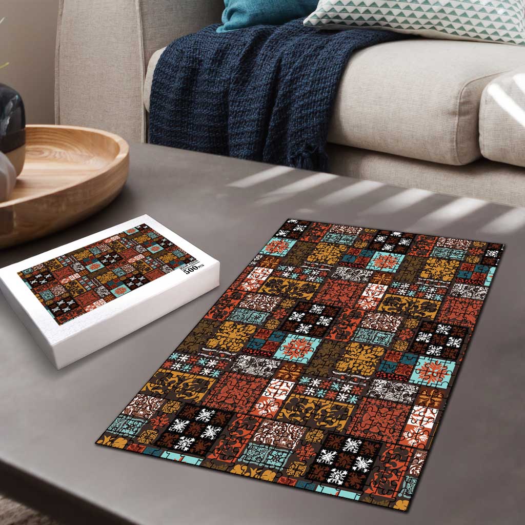 Vintage Hawaiian Quilting Patterns Puzzle Brown Style Tribal Fabric Patchwork - Polynesian Pride