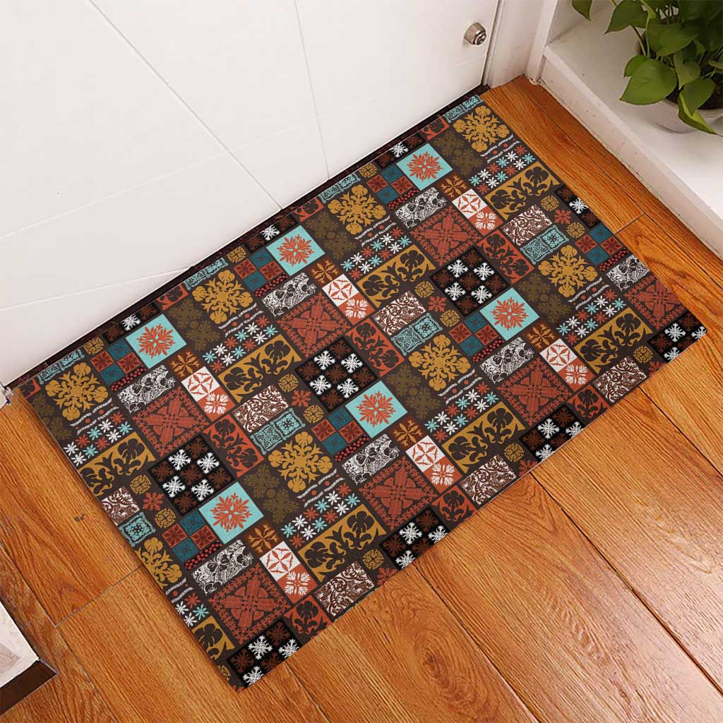 Vintage Hawaiian Quilting Patterns Rubber Doormat Brown Style Tribal Fabric Patchwork - Polynesian Pride