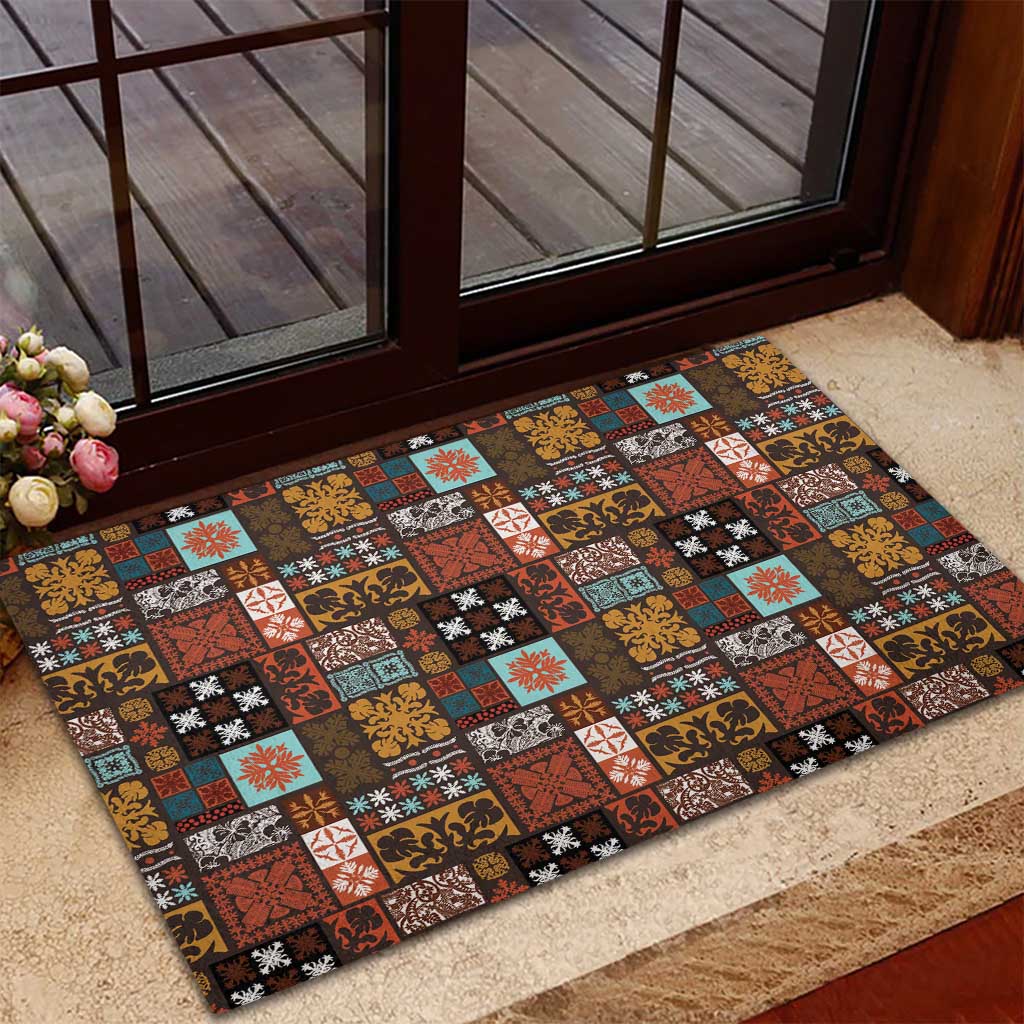 Vintage Hawaiian Quilting Patterns Rubber Doormat Brown Style Tribal Fabric Patchwork - Polynesian Pride