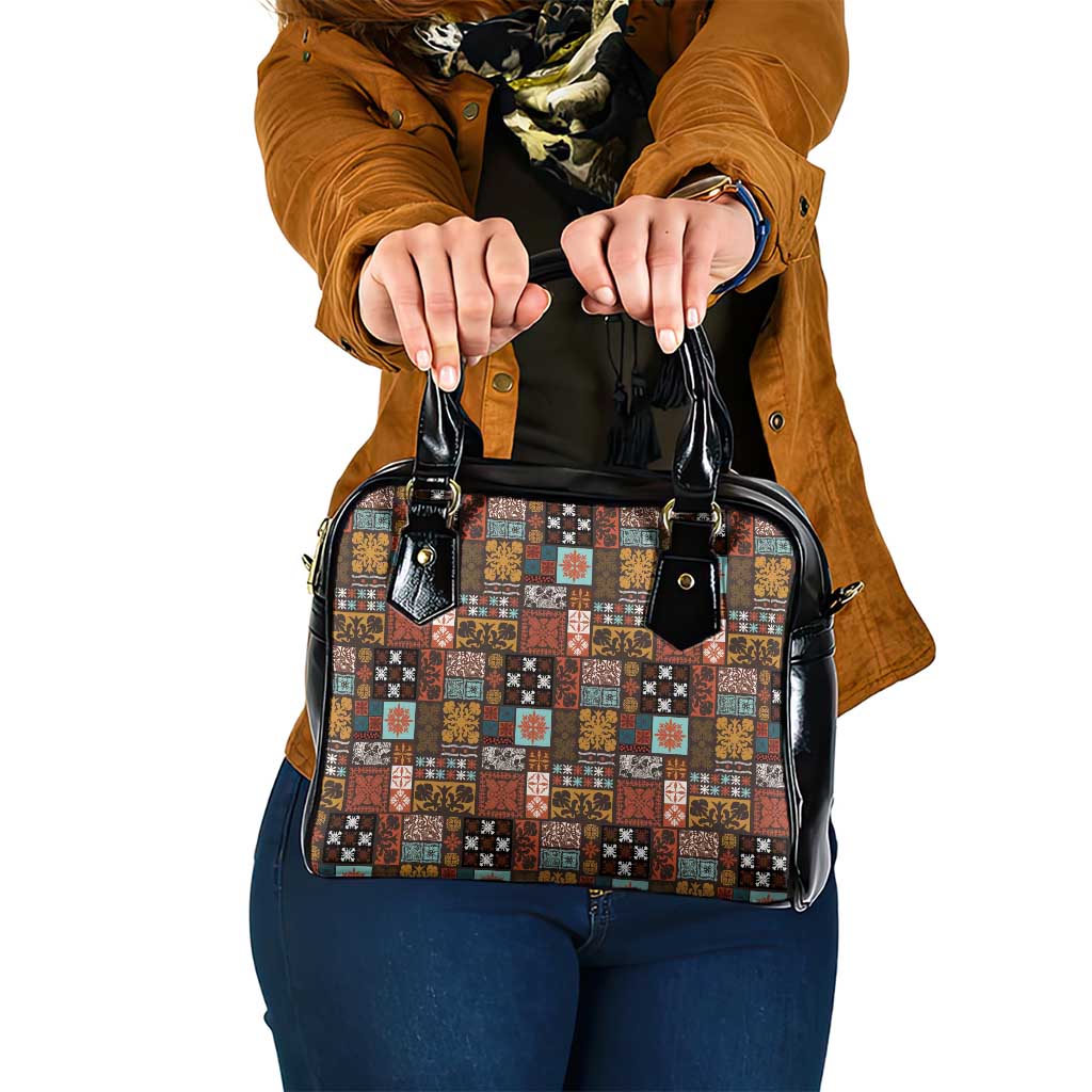Vintage Hawaiian Quilting Patterns Shoulder Handbag Brown Style Tribal Fabric Patchwork - Polynesian Pride