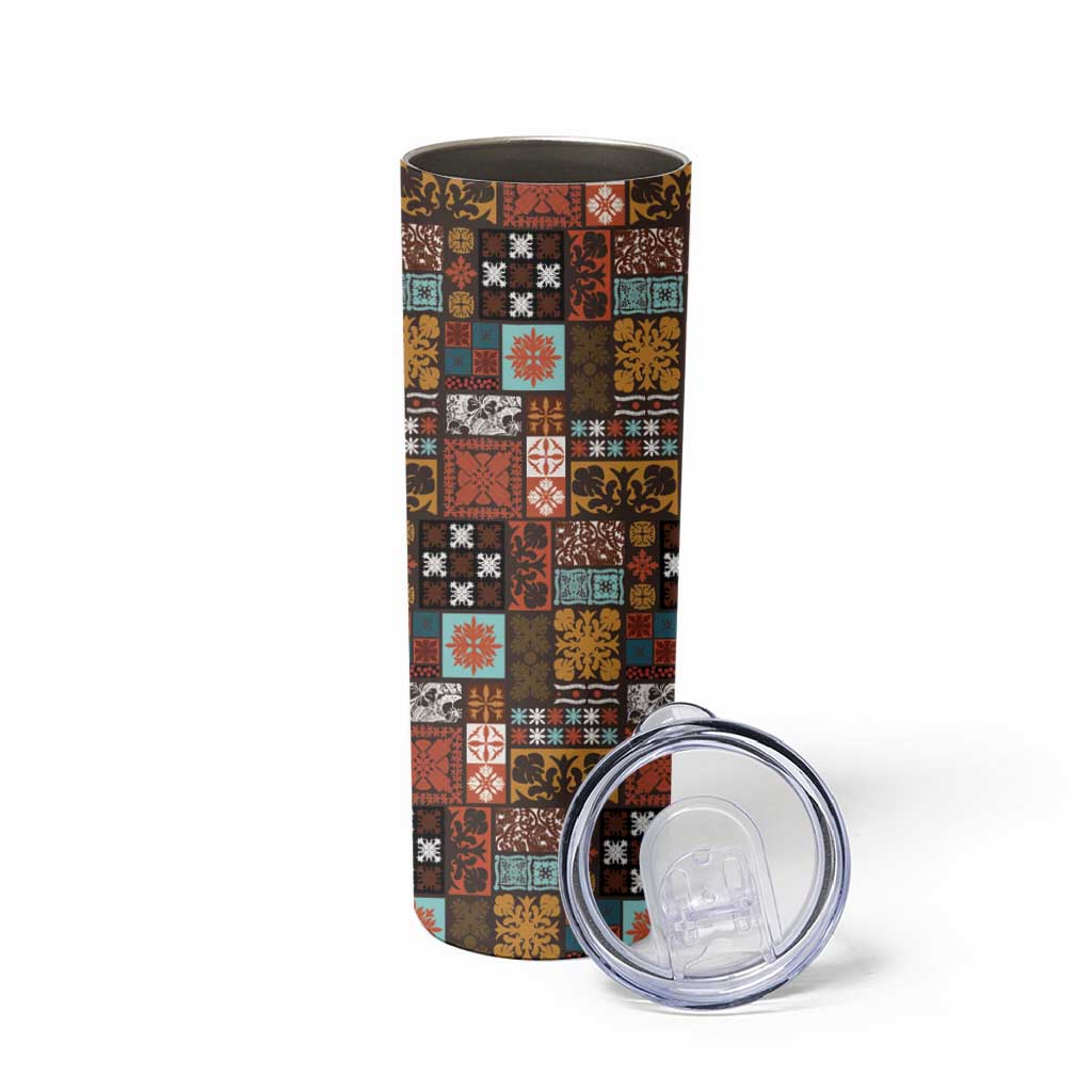 Vintage Hawaiian Quilting Patterns Skinny Tumbler Brown Style Tribal Fabric Patchwork - Polynesian Pride