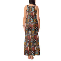 Vintage Hawaiian Quilting Patterns Tank Maxi Dress Brown Style Tribal Fabric Patchwork - Polynesian Pride
