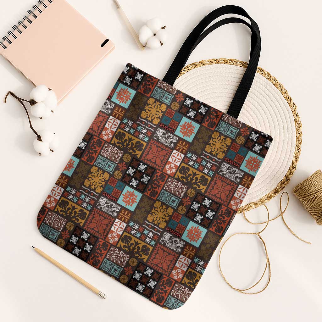 Vintage Hawaiian Quilting Patterns Tote Bag Brown Style Tribal Fabric Patchwork - Polynesian Pride