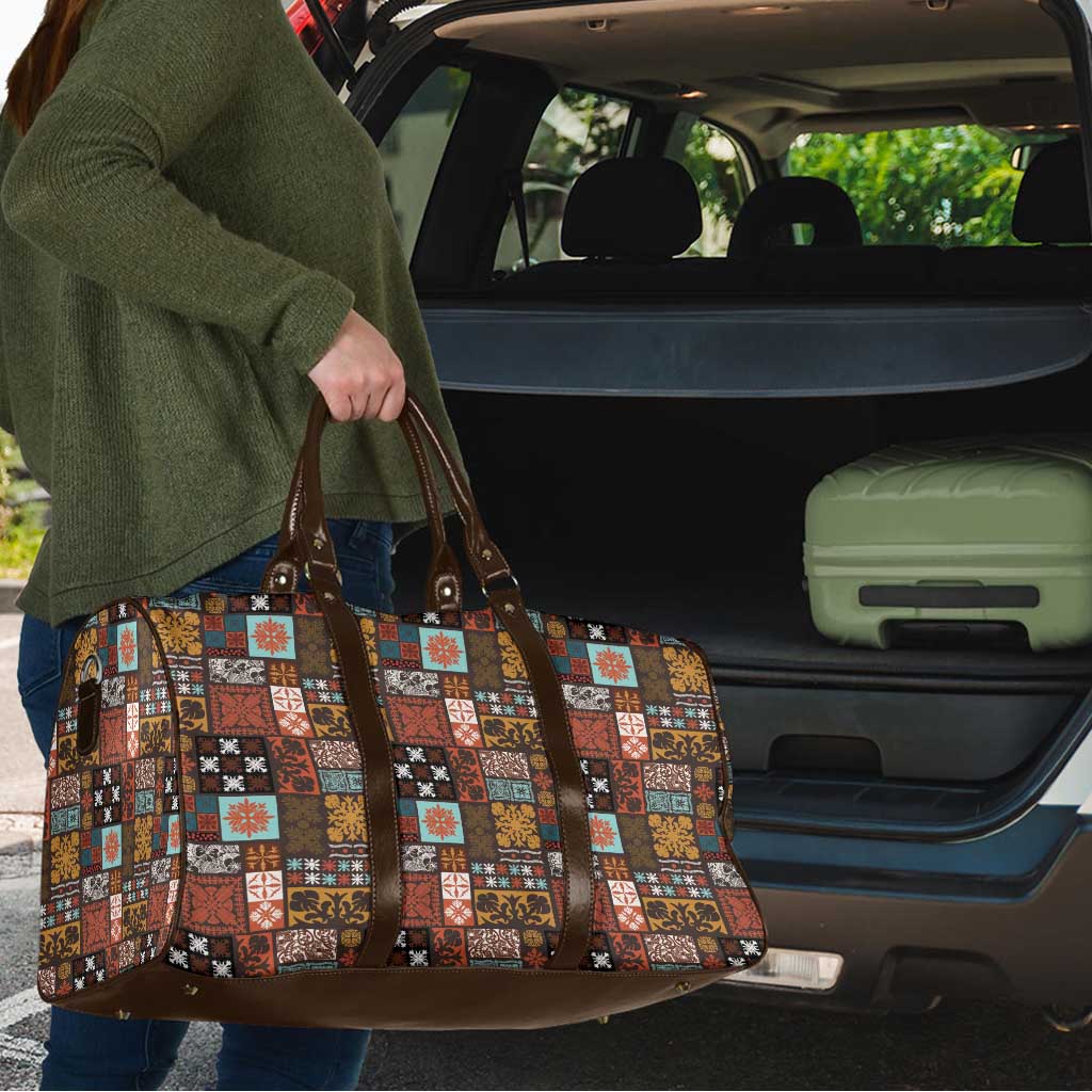 Vintage Hawaiian Quilting Patterns Travel Bag Brown Style Tribal Fabric Patchwork - Polynesian Pride
