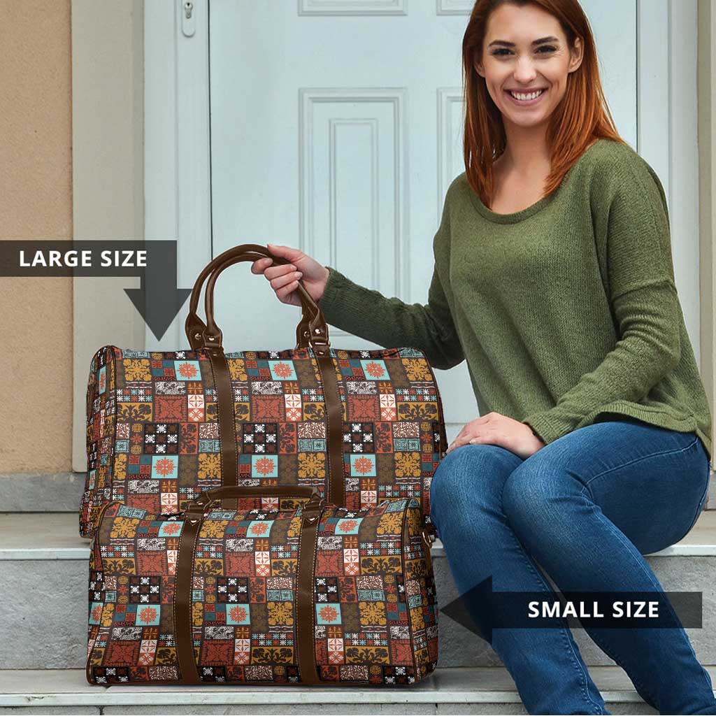 Vintage Hawaiian Quilting Patterns Travel Bag Brown Style Tribal Fabric Patchwork - Polynesian Pride