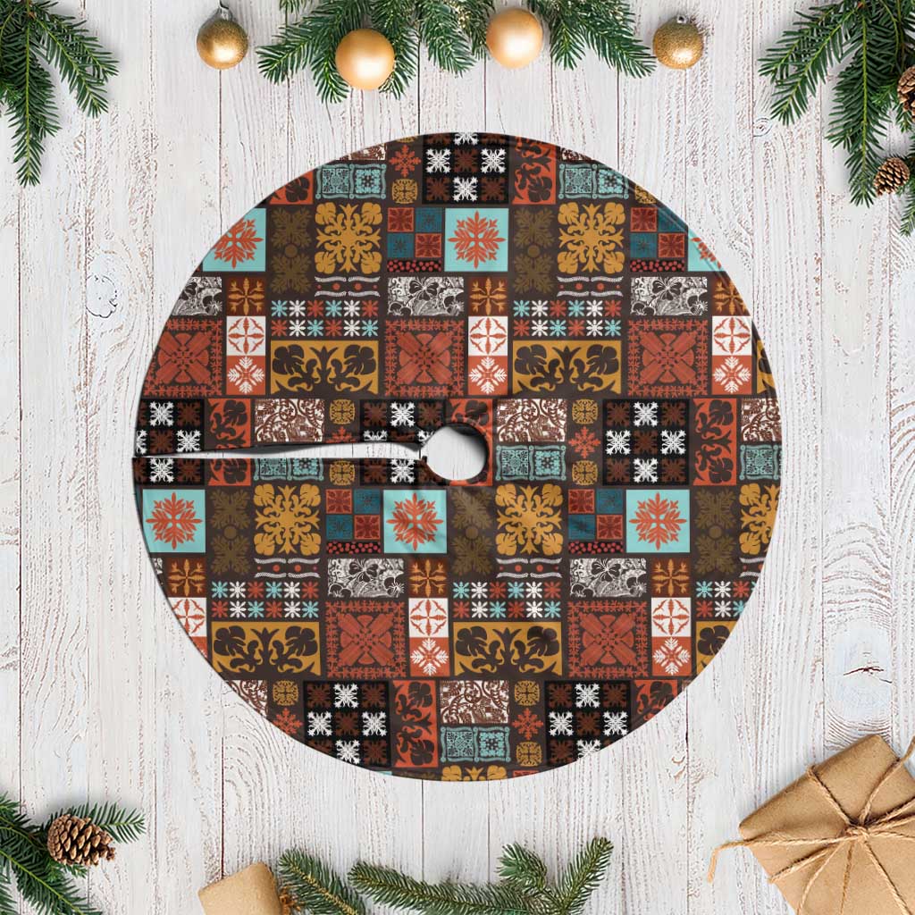 Vintage Hawaiian Quilting Patterns Tree Skirt Brown Style Tribal Fabric Patchwork - Polynesian Pride