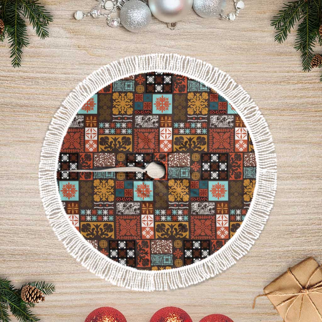 Vintage Hawaiian Quilting Patterns Tree Skirt Brown Style Tribal Fabric Patchwork - Polynesian Pride