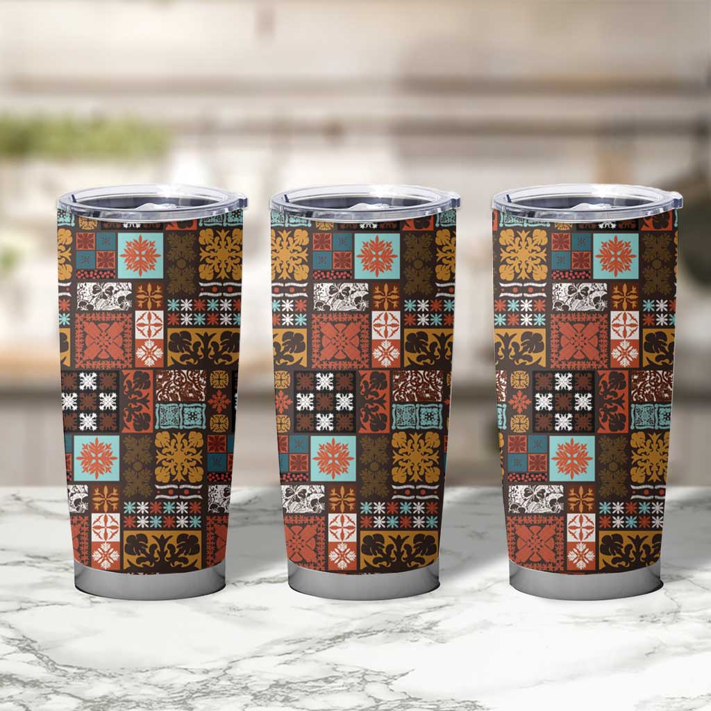 Vintage Hawaiian Quilting Patterns Tumbler Cup Brown Style Tribal Fabric Patchwork - Polynesian Pride