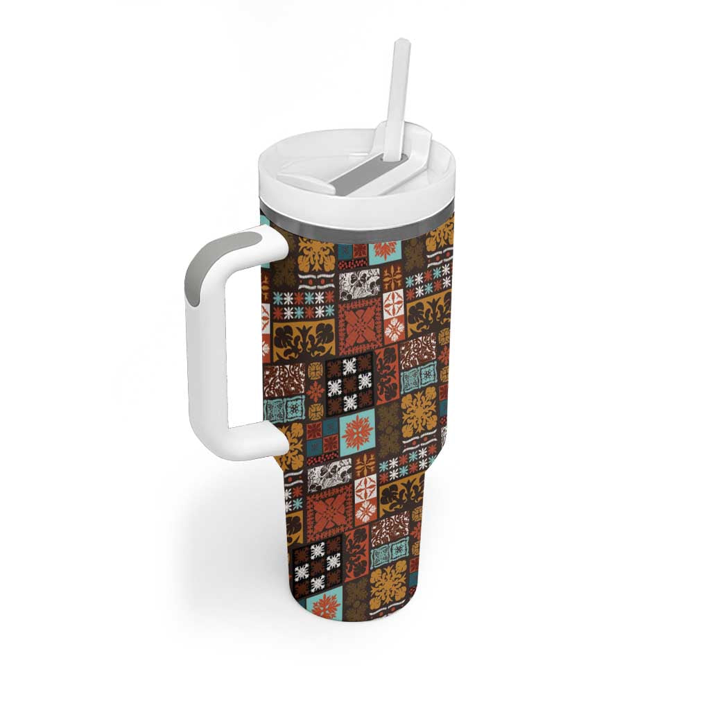 Vintage Hawaiian Quilting Patterns Tumbler With Handle Brown Style Tribal Fabric Patchwork - Polynesian Pride