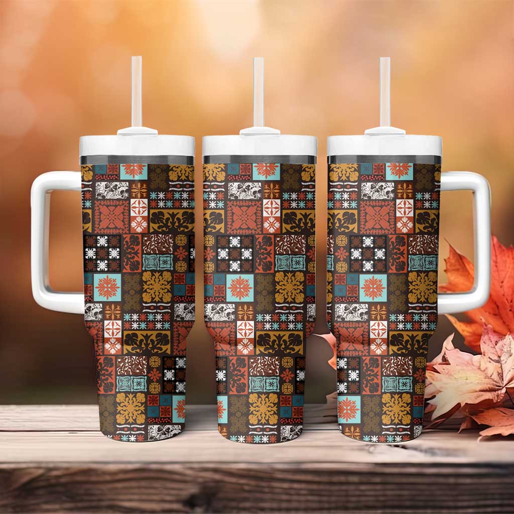 Vintage Hawaiian Quilting Patterns Tumbler With Handle Brown Style Tribal Fabric Patchwork - Polynesian Pride