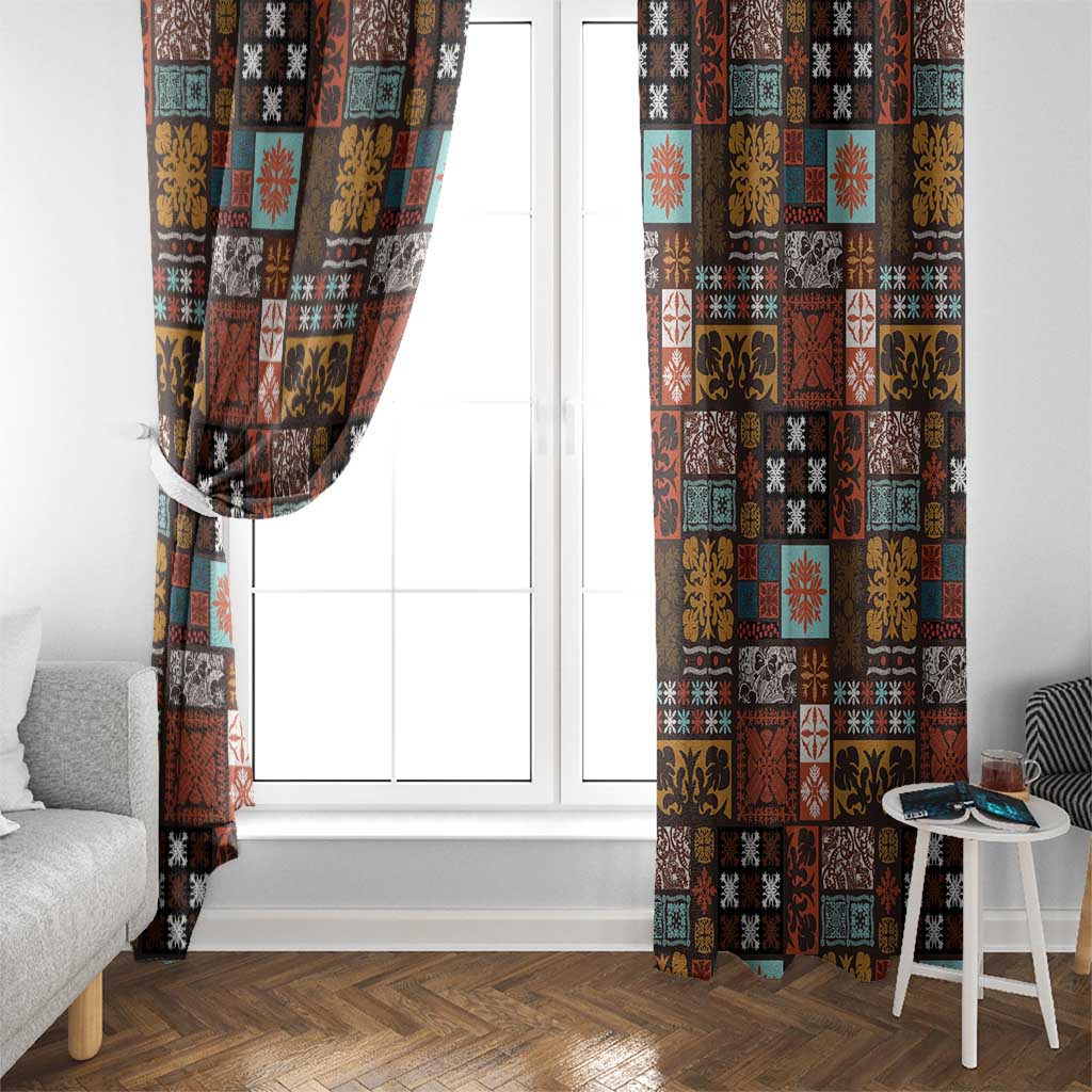 Vintage Hawaiian Quilting Patterns Window Curtain Brown Style Tribal Fabric Patchwork - Polynesian Pride