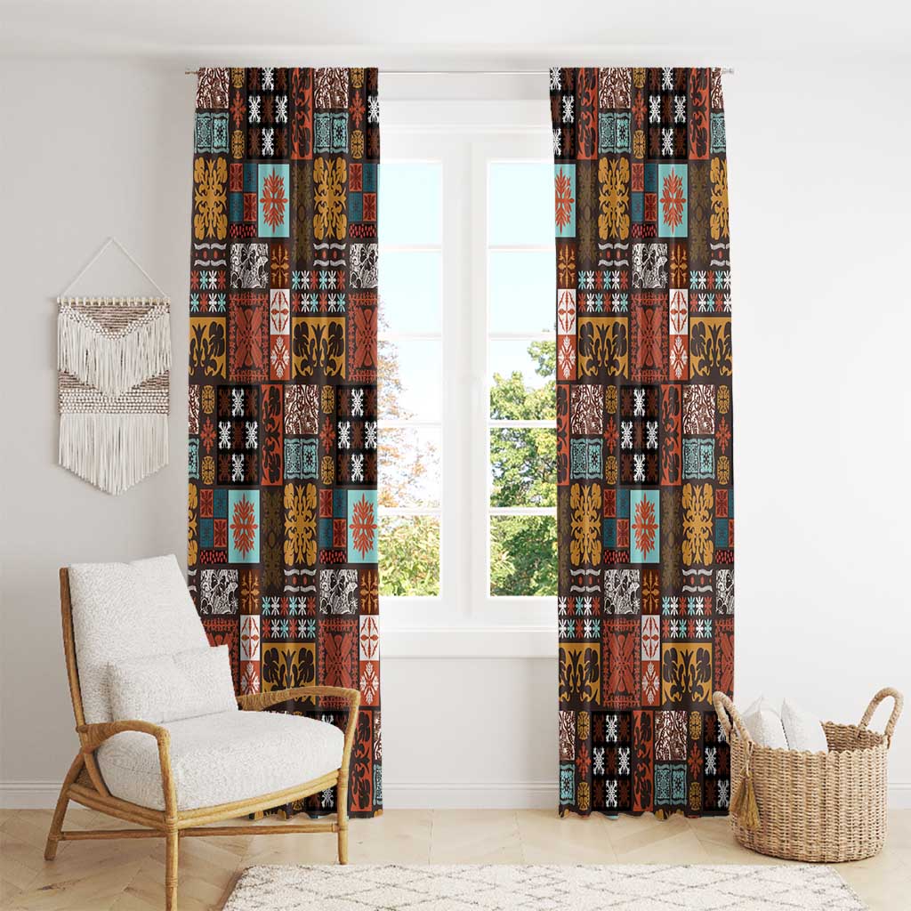 Vintage Hawaiian Quilting Patterns Window Curtain Brown Style Tribal Fabric Patchwork - Polynesian Pride