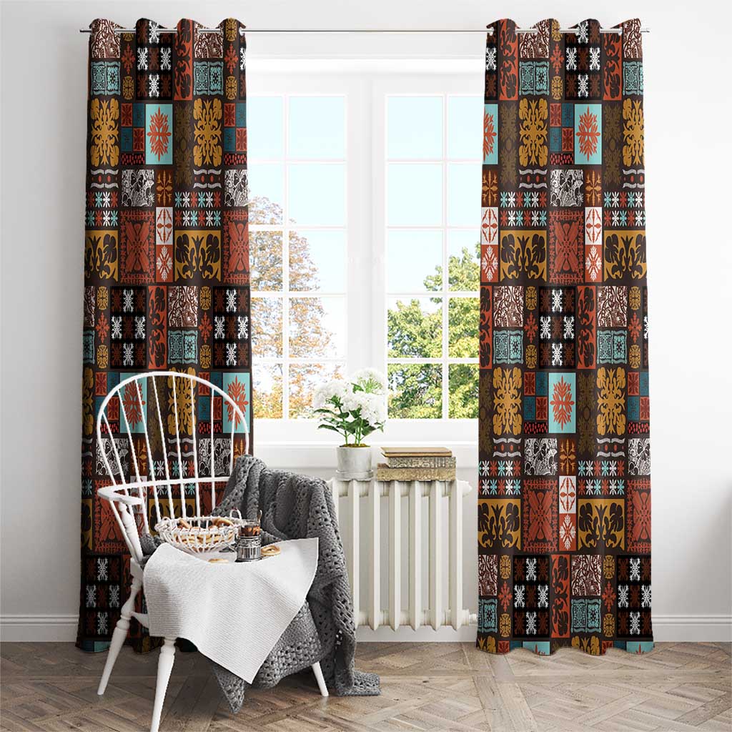 Vintage Hawaiian Quilting Patterns Window Curtain Brown Style Tribal Fabric Patchwork - Polynesian Pride