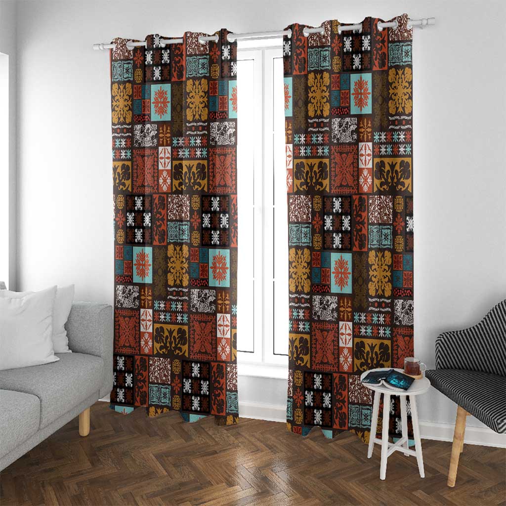 Vintage Hawaiian Quilting Patterns Window Curtain Brown Style Tribal Fabric Patchwork - Polynesian Pride
