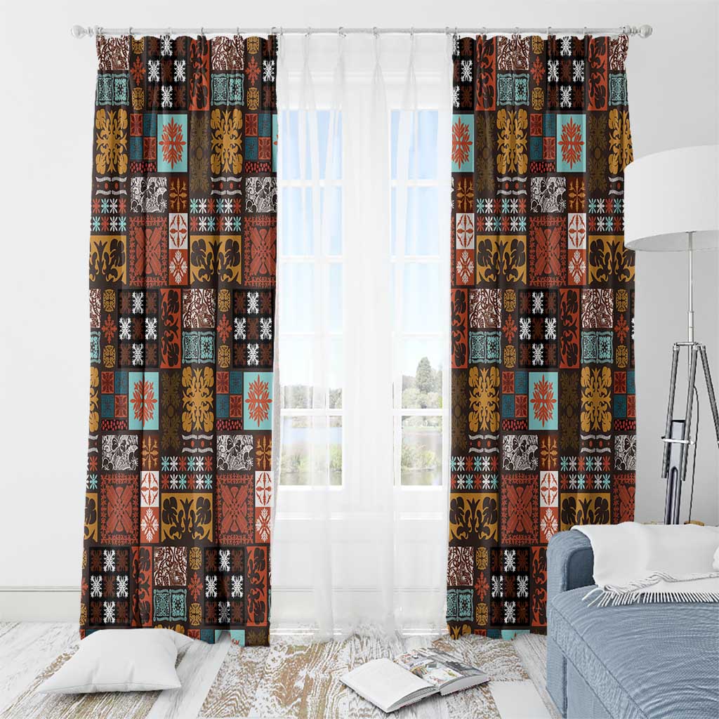 Vintage Hawaiian Quilting Patterns Window Curtain Brown Style Tribal Fabric Patchwork - Polynesian Pride