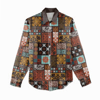 Vintage Hawaiian Quilting Patterns Women Casual Shirt Brown Style Tribal Fabric Patchwork LT9 - Polynesian Pride