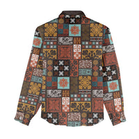 Vintage Hawaiian Quilting Patterns Women Casual Shirt Brown Style Tribal Fabric Patchwork LT9 - Polynesian Pride
