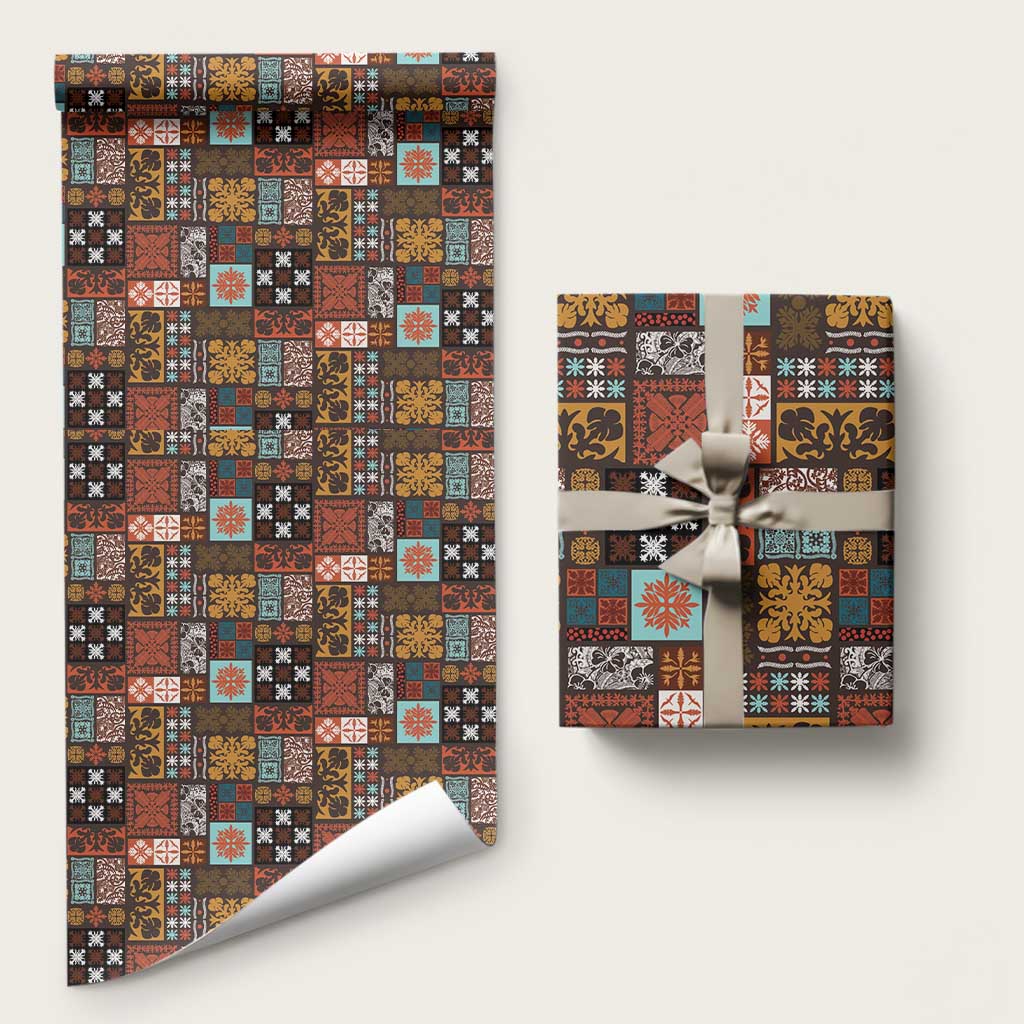Vintage Hawaiian Quilting Patterns Wrapping Paper Brown Style Tribal Fabric Patchwork - Polynesian Pride