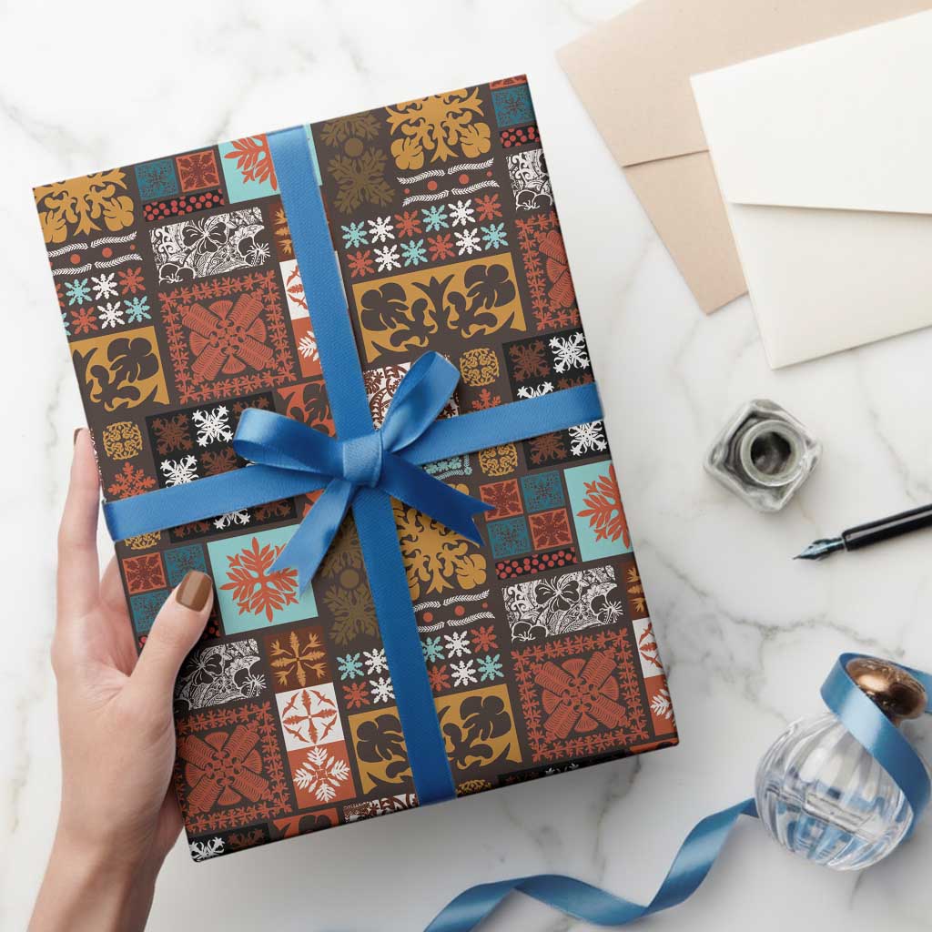 Vintage Hawaiian Quilting Patterns Wrapping Paper Brown Style Tribal Fabric Patchwork - Polynesian Pride