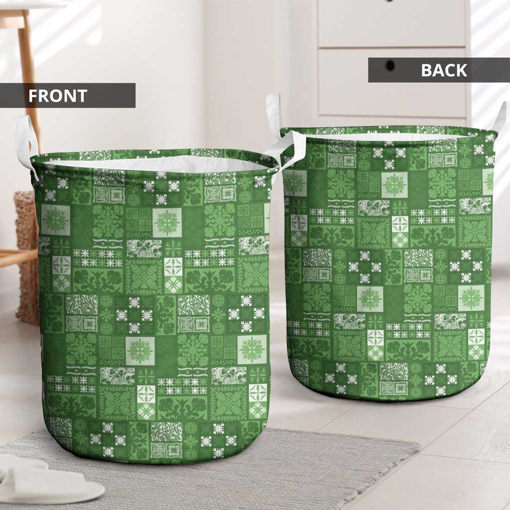 Vintage Hawaiian Quilting Patterns Laundry Basket Green Style Tribal Fabric Patchwork - Polynesian Pride