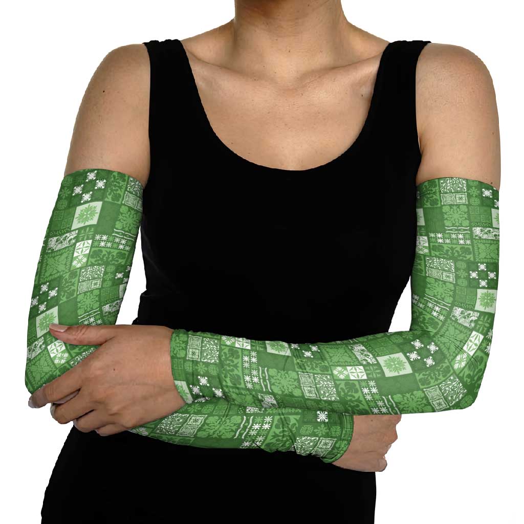 Vintage Hawaiian Quilting Patterns Arm Sleeves Green Style Tribal Fabric Patchwork - Polynesian Pride