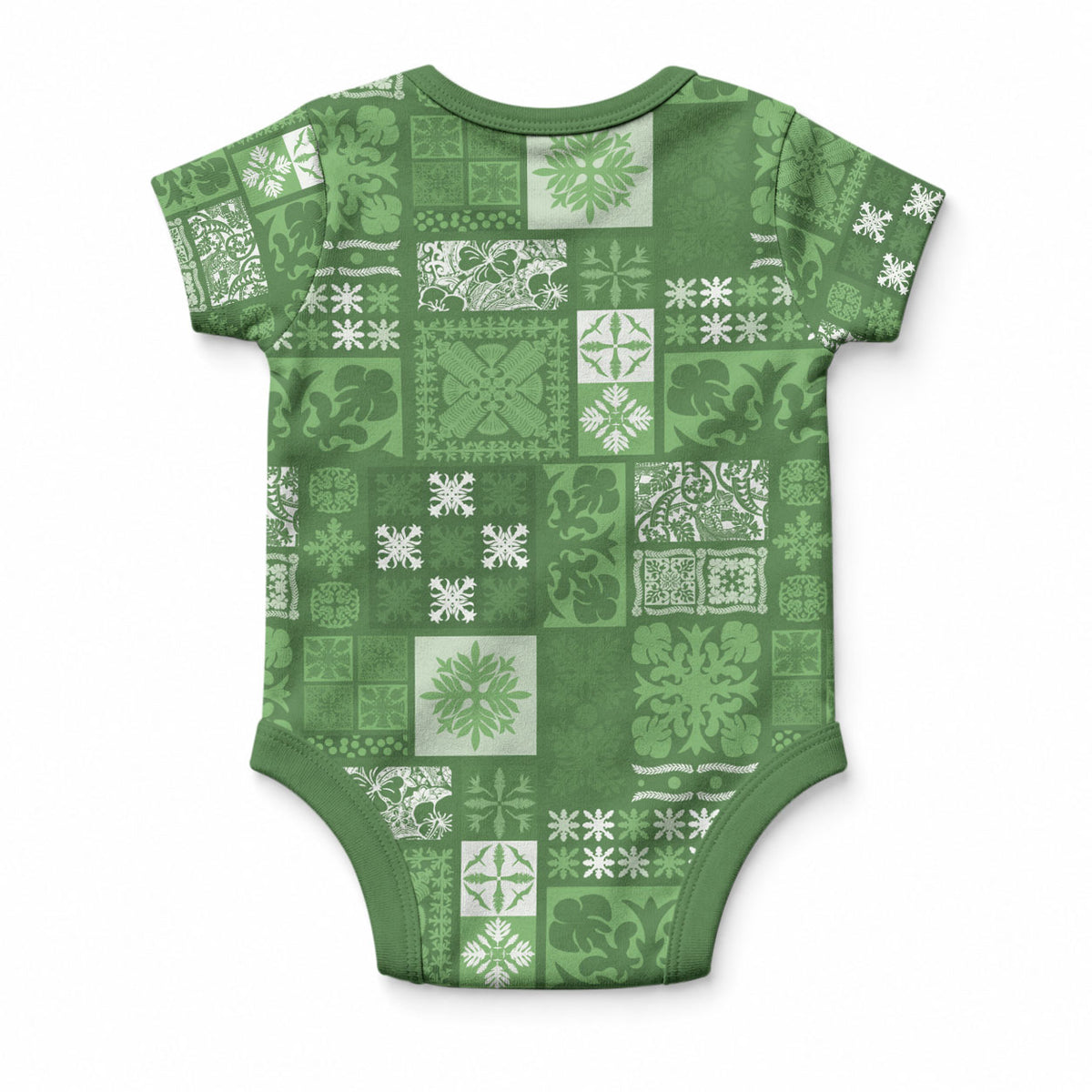 Vintage Hawaiian Quilting Patterns Baby Onesie Green Style Tribal Fabric Patchwork LT9 - Polynesian Pride