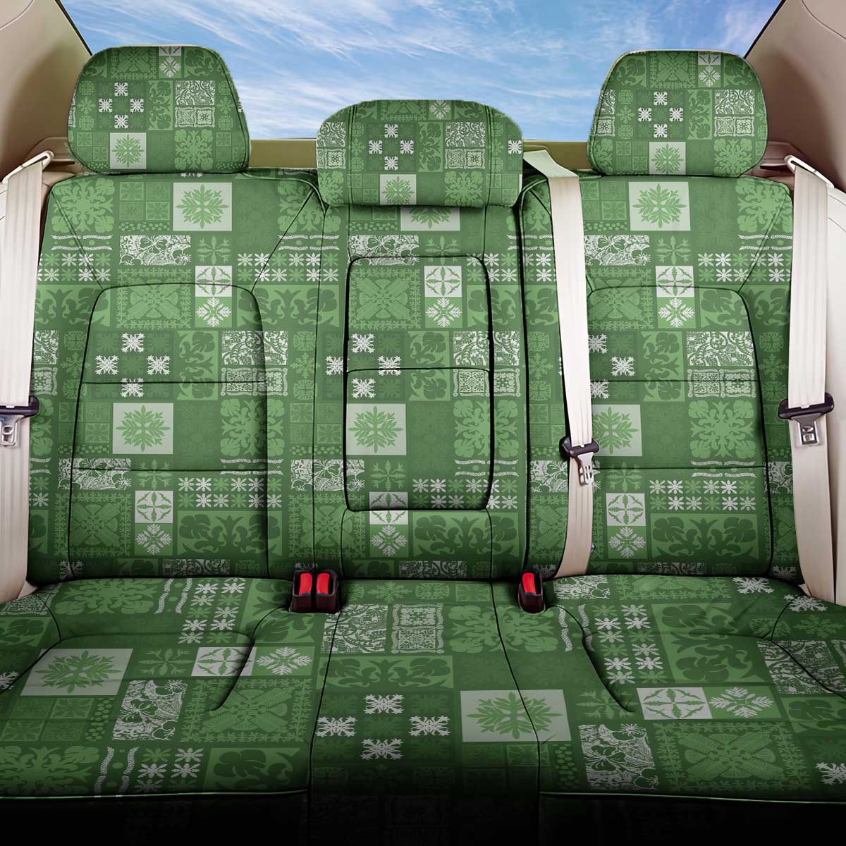 Vintage Hawaiian Quilting Patterns Back Car Seat Cover Green Style Tribal Fabric Patchwork LT9 One Size Green - Polynesian Pride