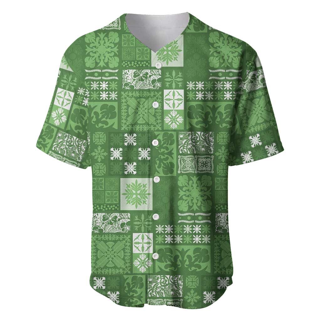 Vintage Hawaiian Quilting Patterns Baseball Jersey Green Style Tribal Fabric Patchwork - Polynesian Pride
