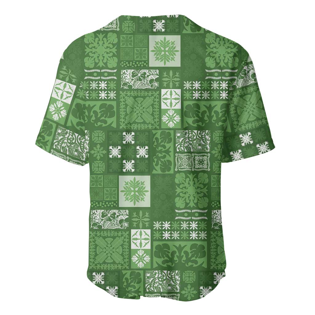 Vintage Hawaiian Quilting Patterns Baseball Jersey Green Style Tribal Fabric Patchwork - Polynesian Pride