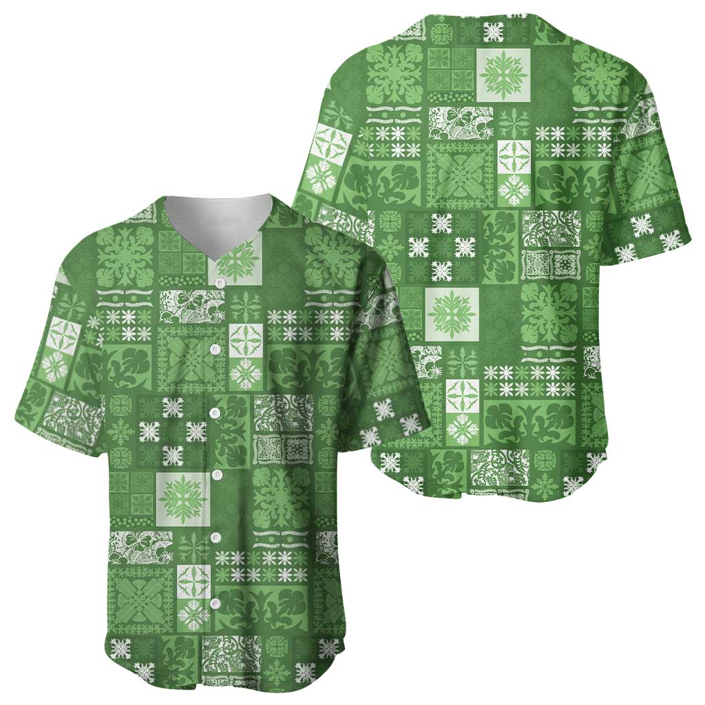 Vintage Hawaiian Quilting Patterns Baseball Jersey Green Style Tribal Fabric Patchwork - Polynesian Pride