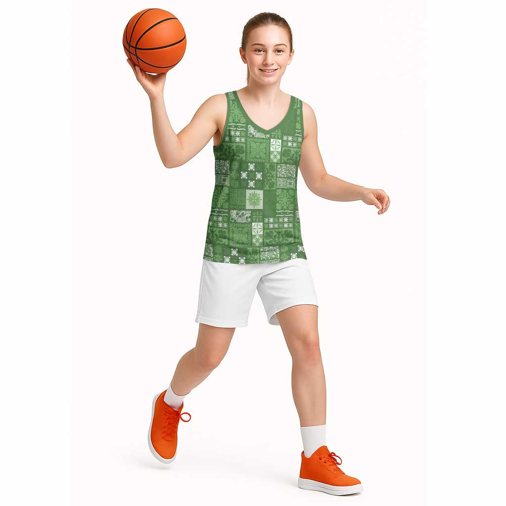 Vintage Hawaiian Quilting Patterns Basketball Jersey Green Style Tribal Fabric Patchwork - Polynesian Pride