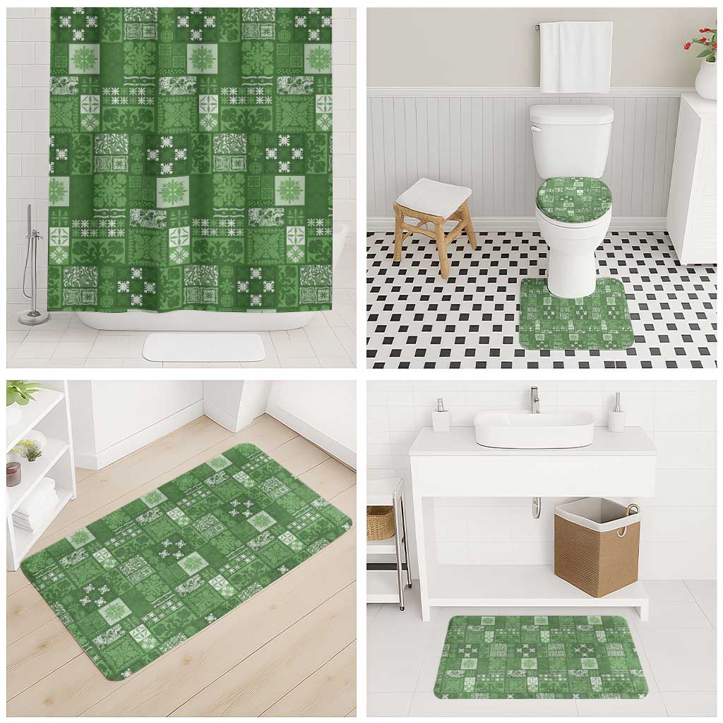Vintage Hawaiian Quilting Patterns Bathroom Set Green Style Tribal Fabric Patchwork - Polynesian Pride