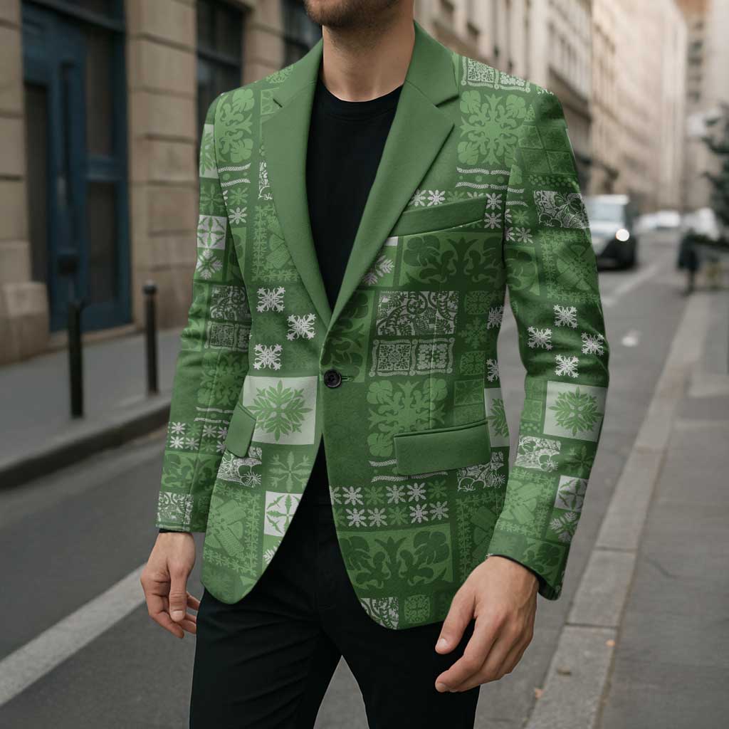 Vintage Hawaiian Quilting Patterns Blazer Green Style Tribal Fabric Patchwork - Polynesian Pride