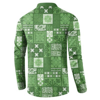 Vintage Hawaiian Quilting Patterns Button Sweatshirt Green Style Tribal Fabric Patchwork - Polynesian Pride