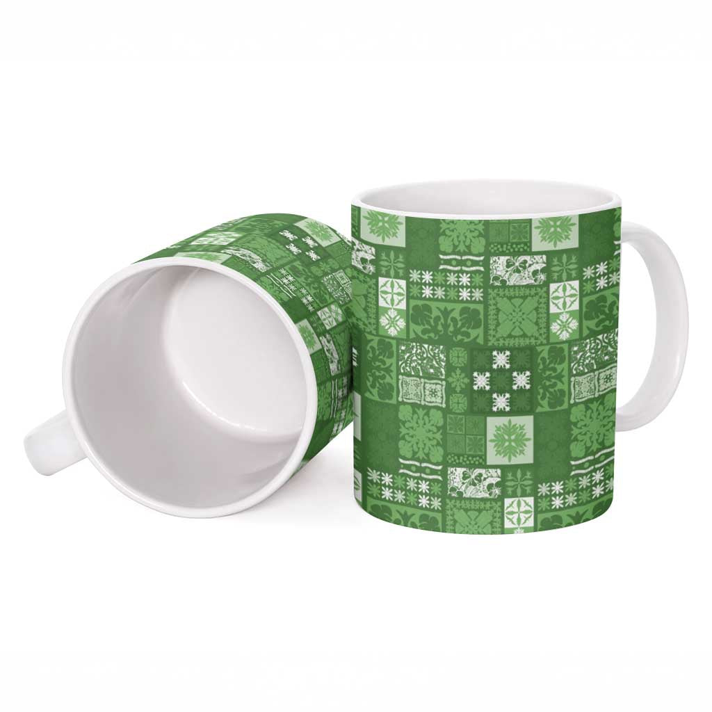 Vintage Hawaiian Quilting Patterns Ceramic Mug Green Style Tribal Fabric Patchwork - Polynesian Pride