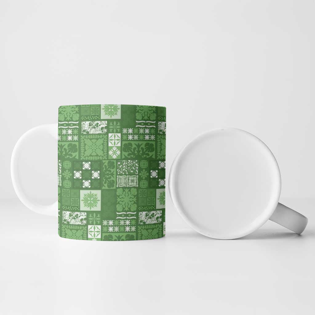 Vintage Hawaiian Quilting Patterns Ceramic Mug Green Style Tribal Fabric Patchwork - Polynesian Pride