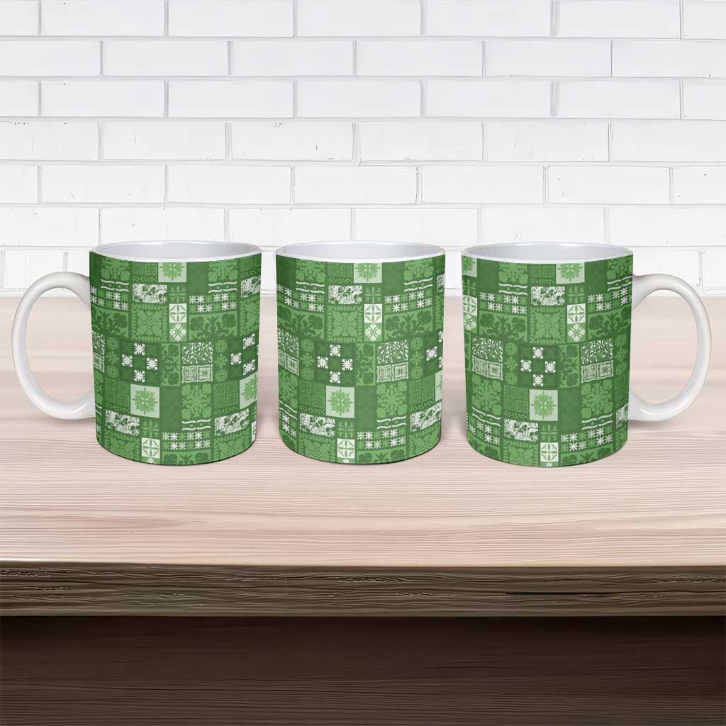 Vintage Hawaiian Quilting Patterns Ceramic Mug Green Style Tribal Fabric Patchwork - Polynesian Pride
