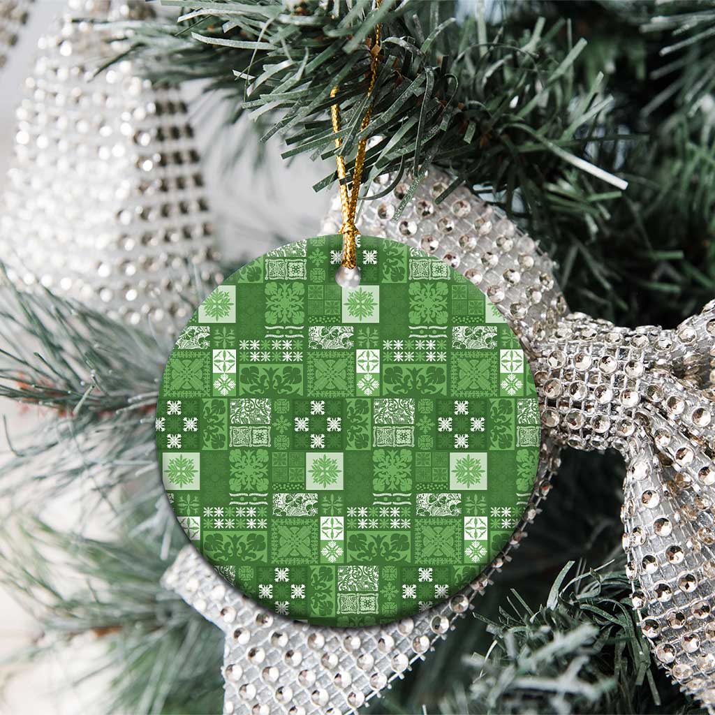 Vintage Hawaiian Quilting Patterns Ceramic Ornament Green Style Tribal Fabric Patchwork - Polynesian Pride
