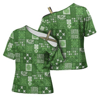 Vintage Hawaiian Quilting Patterns Cross Shoulder Shirt Green Style Tribal Fabric Patchwork - Polynesian Pride