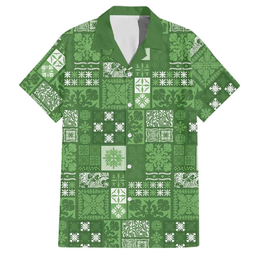 Vintage Hawaiian Quilting Patterns Family Matching Mermaid Dress and Hawaiian Shirt Green Style Tribal Fabric Patchwork - Polynesian Pride
