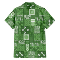 Vintage Hawaiian Quilting Patterns Family Matching Puletasi and Hawaiian Shirt Green Style Tribal Fabric Patchwork - Polynesian Pride