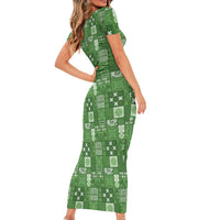 Vintage Hawaiian Quilting Patterns Family Matching Short Sleeve Bodycon Dress and Hawaiian Shirt Green Style Tribal Fabric Patchwork LT9 - Polynesian Pride