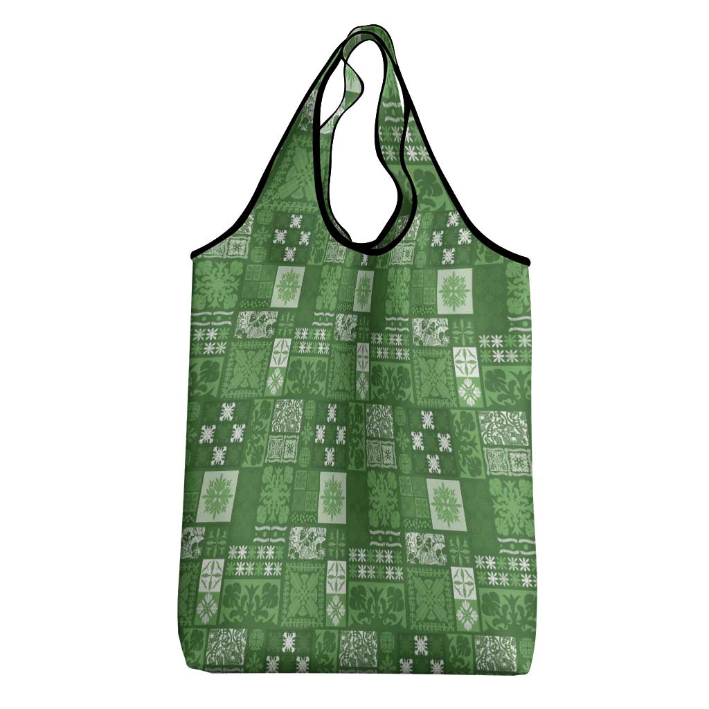 Vintage Hawaiian Quilting Patterns Grocery Bag Green Style Tribal Fabric Patchwork - Polynesian Pride