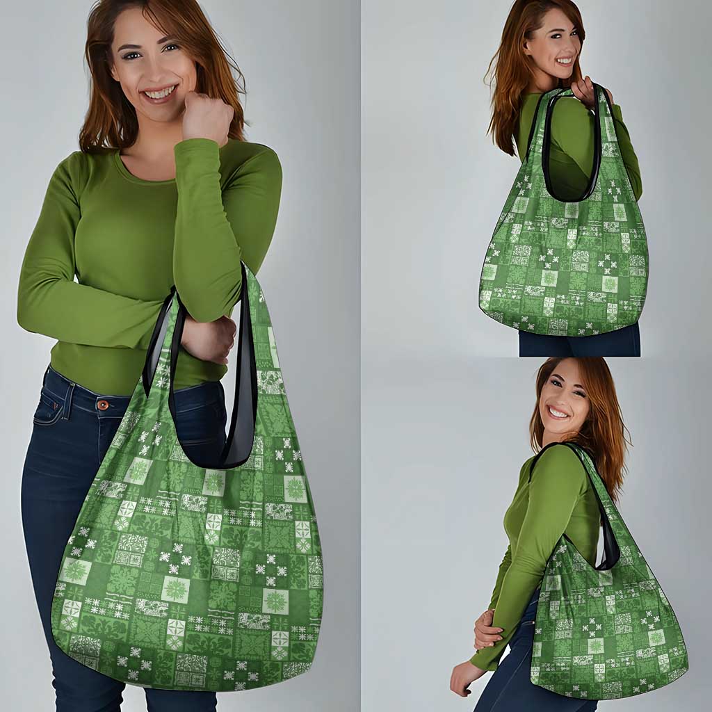Vintage Hawaiian Quilting Patterns Grocery Bag Green Style Tribal Fabric Patchwork - Polynesian Pride