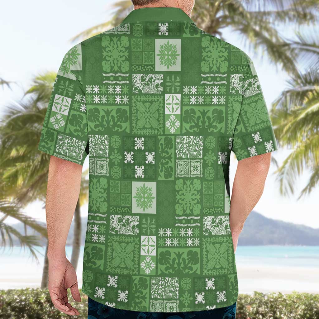Vintage Hawaiian Quilting Patterns Hawaiian Shirt Green Style Tribal Fabric Patchwork - Polynesian Pride