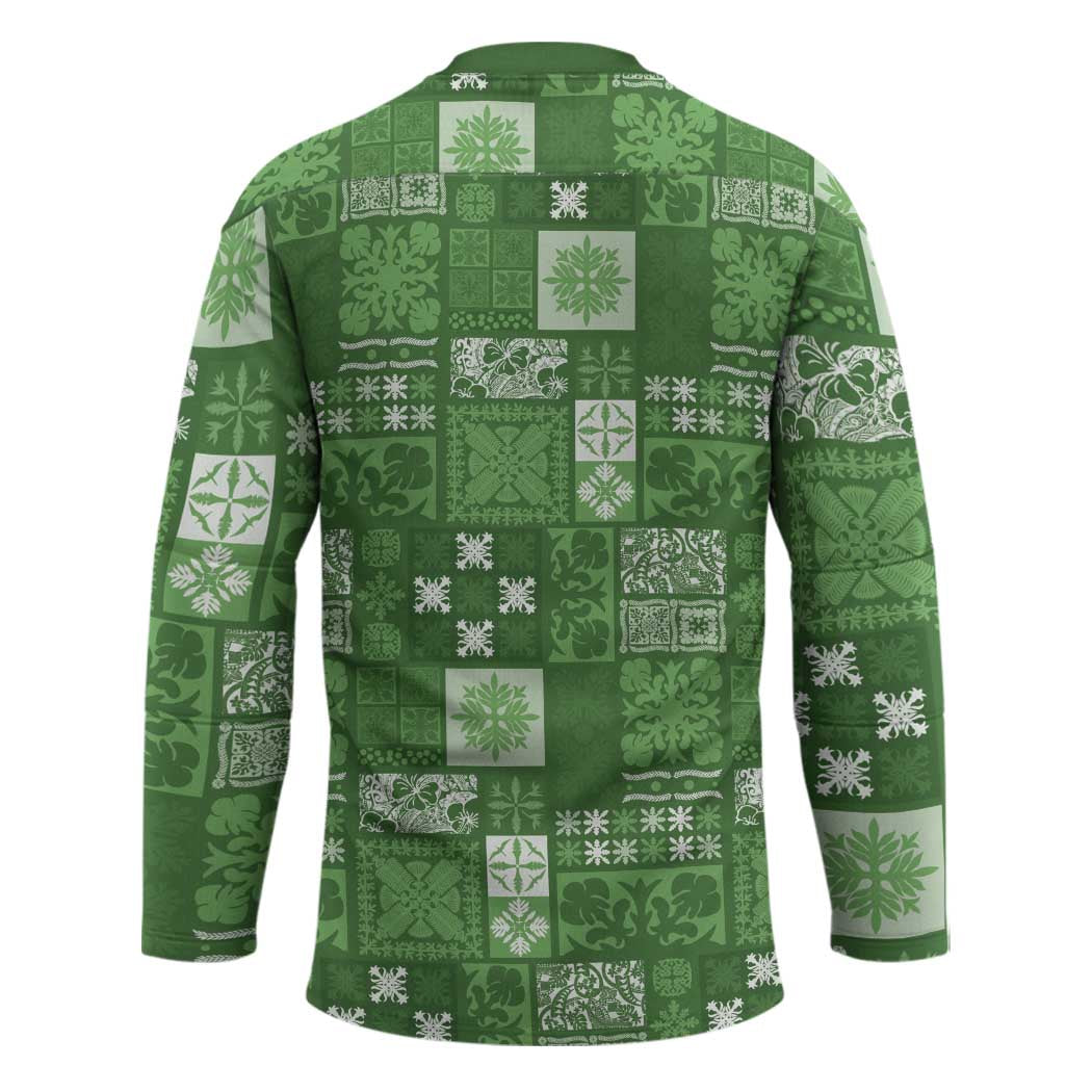 Vintage Hawaiian Quilting Patterns Hockey Jersey Green Style Tribal Fabric Patchwork - Polynesian Pride