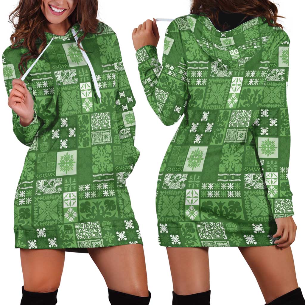 Vintage Hawaiian Quilting Patterns Hoodie Dress Green Style Tribal Fabric Patchwork - Polynesian Pride