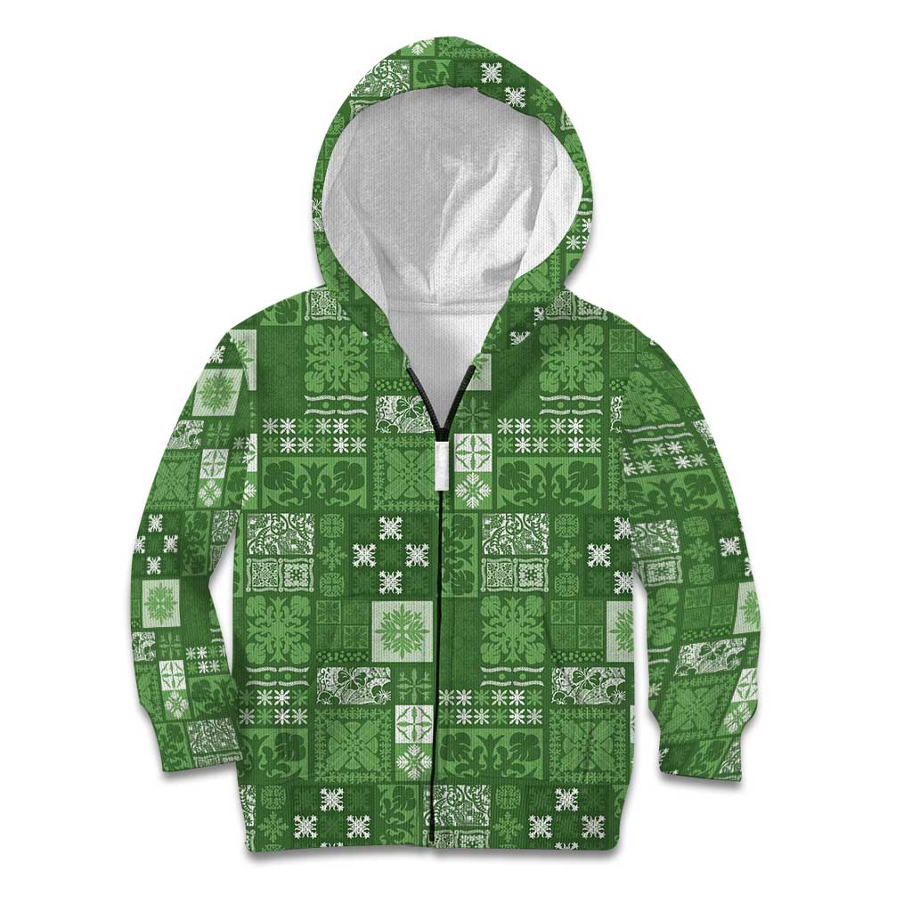Vintage Hawaiian Quilting Patterns Kid Hoodie Green Style Tribal Fabric Patchwork - Polynesian Pride