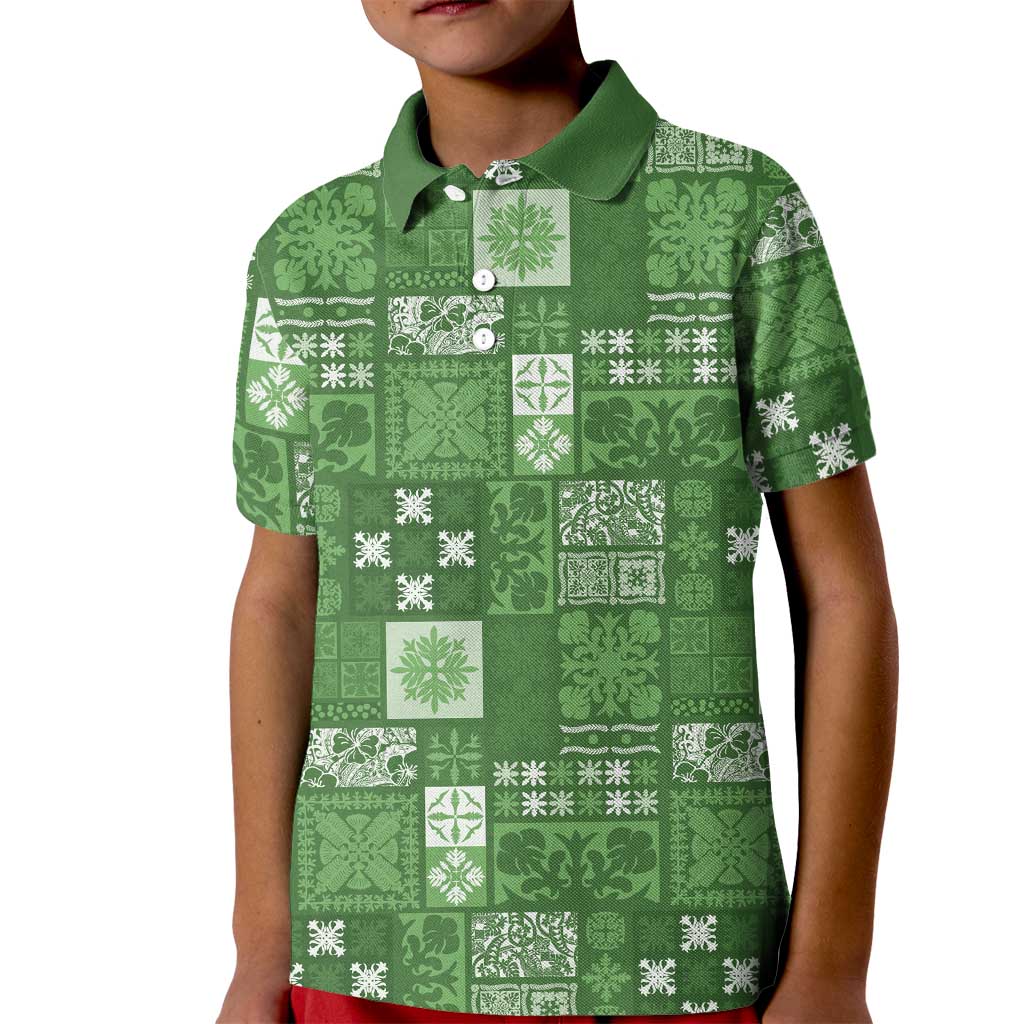 Vintage Hawaiian Quilting Patterns Kid Polo Shirt Green Style Tribal Fabric Patchwork - Polynesian Pride