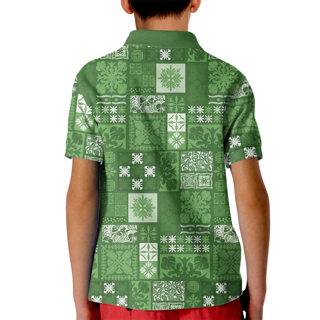 Vintage Hawaiian Quilting Patterns Kid Polo Shirt Green Style Tribal Fabric Patchwork - Polynesian Pride